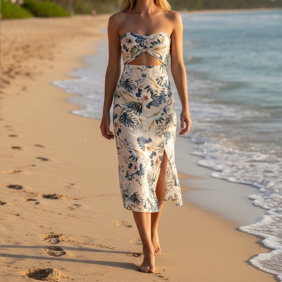 SHEIN Dresses & Skirts - SHEIN Strapless Tropical Cutout Midi Dress Size M